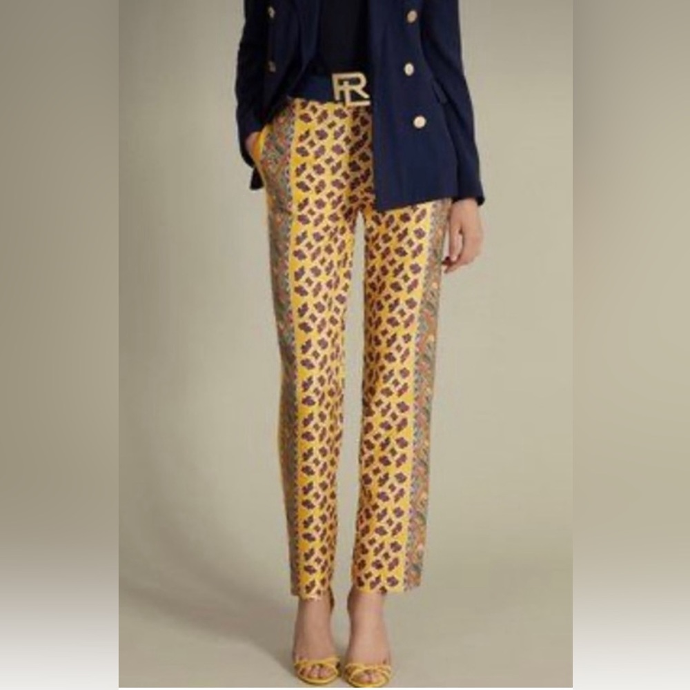 RALPH LAUREN Simone Pleated Mulberry Silk‎ Pants Paisley Price Size 4 US